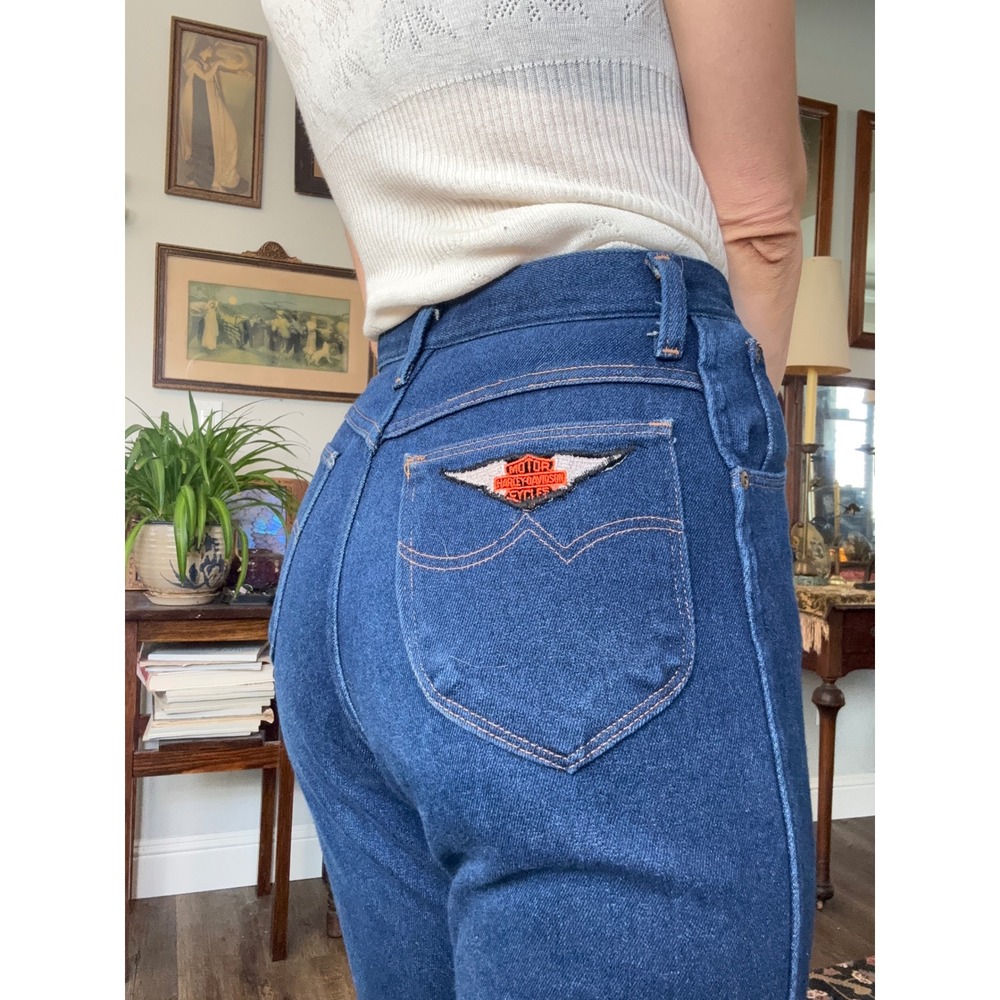 Vintage 70s 80s Wrangler jeans Harley-Davidson patch High Waisted stretchy Denim